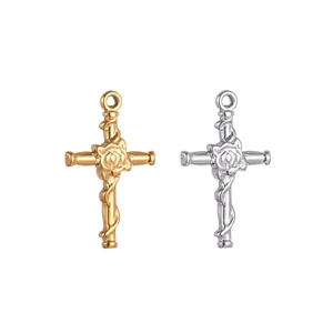 Creative rose vine cross pendants in gold and silver finishes for DIY jewelry making