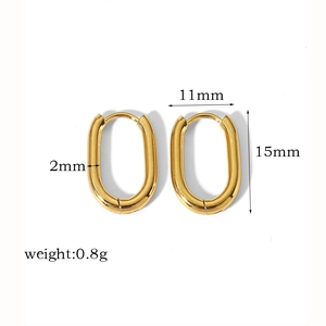 Boucles d'oreilles créoles ovales dorées en acier inoxydable avec dimensions de 15mm