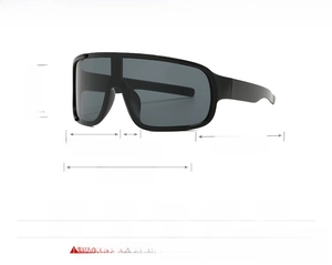 Detailed size specifications for PC outdoor cycling sports sunglasses with measurements