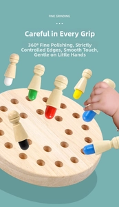 Detail of wooden memory chess with colorful pegs and smooth round base for kids