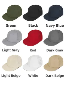 Grid display of 9-color breathable hip hop flat brim caps with laser-cut holes