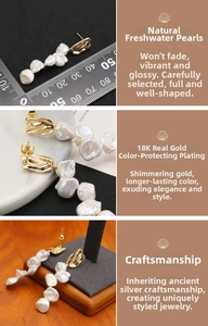Detailed macro view of irregular baroque freshwater pearls and 18K gold plated studs
