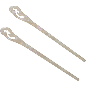 Elegant white pearlescent hair sticks with decorative openwork pattern for women