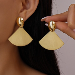 Geometric Fan Shaped Earrings With Steel Earring Post Brushed Metal Modern Minimalist Elegant Jewelry For Women