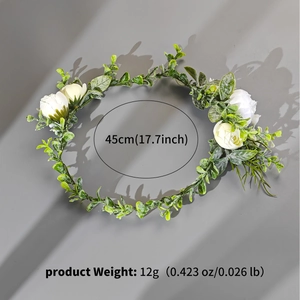 Detail view of floral headband showing 45cm circumference and 12g weight specifications