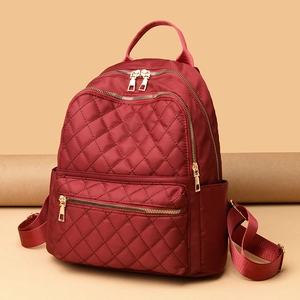 Quilted Fashion Backpack Women Oxford Cloth Rhombic Pattern Large Capacity Travel Casual Bag With Gold Zippers