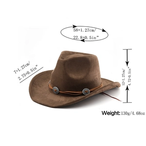 Guide des tailles du chapeau de cowboy en daim marron avec détails de circonférence