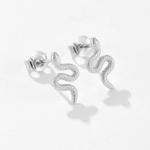 Elegant S925 sterling silver snake stud earrings with realistic scale texture