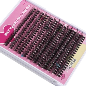 DIY black cluster lashes with D-curl segmented design arranged neatly in 14 rows