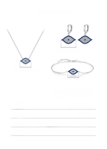 Detailed specs of S925 sterling silver evil eye jewelry set with size dimensions