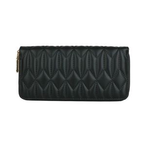 Classic black quilted long wallet for women with golden zipper and waterproof PU leather