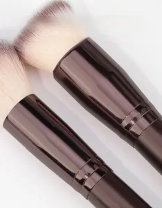 Macro detail of high-quality synthetic bristles and thickened polished aluminum ferrules