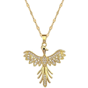 Luxurious gold-plated phoenix necklace with sparkling crystals and a fine chain
