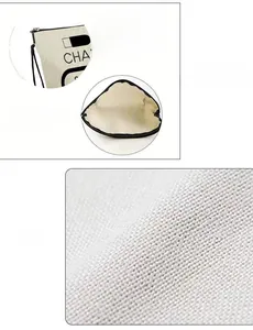 Linen travel makeup bag with durable metal zipper and internal storage space details