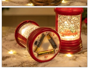 Detail view of the Christmas water lantern battery compartment and festive light-up effect