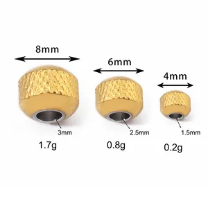 Size chart for stainless steel mesh beads in three diameters: 8mm, 6mm and 4mm