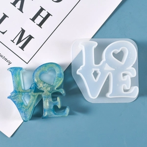 LOVE alphabet silicone mold set for DIY resin crafts with gold glitter gradient finish