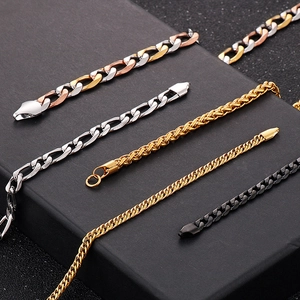 Men's stainless steel NK curb and Figaro chain necklaces in gold silver and black