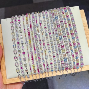 925 Sterling Silver Colorful Zircon Tennis Bracelet Adjustable Sparkly Multi Colored Gemstone Chain Jewelry For Women