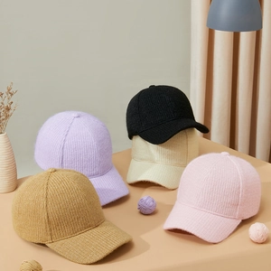 Fleece-lined knitted baseball caps in five soft colors for thermal winter comfort