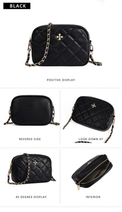 Black quilted crossbody bag multi-angle views showing front, back and interior details