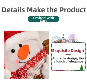 Detailed close-up of a plush snowman gift bag featuring festive 3D knitting and embroidery