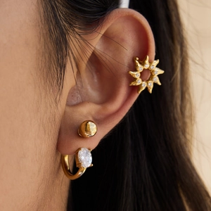 Classic 18K gold stainless steel C-hoop earrings with marquise zircon for women