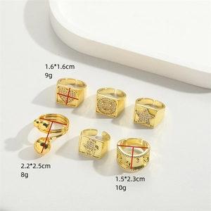 Adjustable gold zircon ring set with heart and smiley face designs in French vintage style