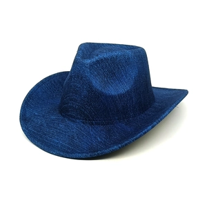 Navy blue western cowboy hat with metallic luster and wide rolled brim for women