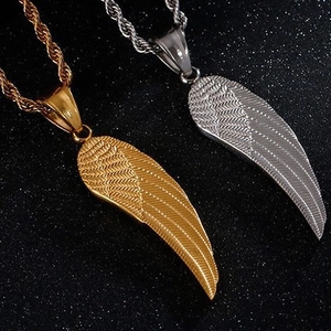 Feather Wing Pendant Necklace Stainless Steel Hip Hop Style For Men Women Gold Silver Color Rope Chain Jewelry Accessory