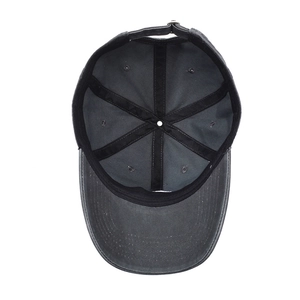 Vintage dark gray washed cotton baseball cap showing internal six-panel structure