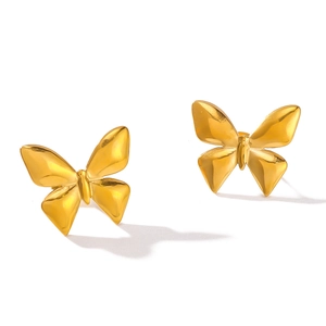 Elegant 18K gold-plated stainless steel bow stud earrings on a clean white background