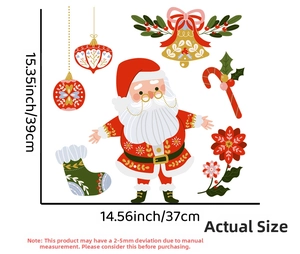 Détails et dimensions des stickers muraux de Noël avec Père Noël et motifs de cloches