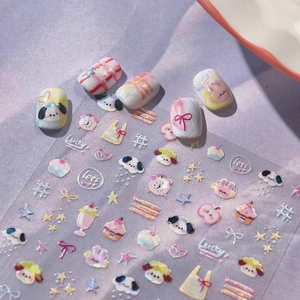 Rainbow graffiti bunny nail stickers with colorful Sanrio style cartoon characters