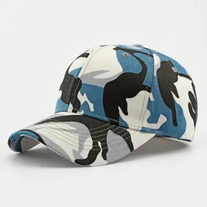 Blue and white camouflage baseball cap with durable cotton twill and adjustable strap