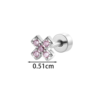 0.51cm cross stud earring with micro-set pink cubic zirconia in silver-tone finish