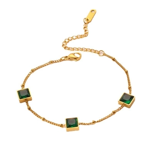 Gold-plated square emerald zircon bracelet in titanium steel with adjustable lobster clasp