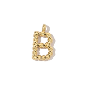 Detailed view of gold-plated 18k titanium steel letter B pendant with rope texture