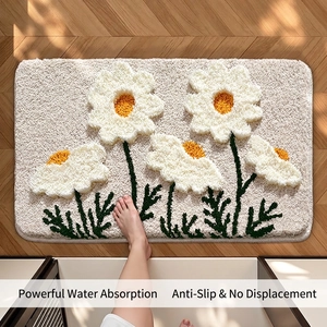Absorbent Bath Mat Non-Slip Flocked Thick Plush Rug For Bathroom Shower Floral Marble Pattern Machine Washable