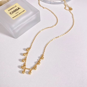 Stainless Steel Round Bead Pendant Necklace Gold Plated Minimalist Waterproof O-Chain Jewelry For Women