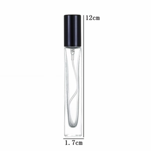 Detail of 10ml glass perfume spray bottle measuring 12cm high and 1.7cm in diameter