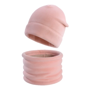 Rosa Winterset aus Fleece für Kinder mit Mütze und Loop-Schal für kalte Wintertage