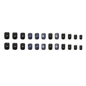 Dark blue galaxy snowflake square press-on nails set with 24 glossy pieces
