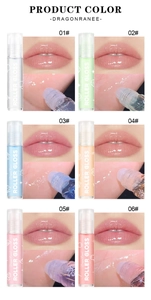 Detail view of roller lip gloss collection showing 6 shades of shimmering glass lip oil