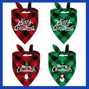 Christmas Pet Bandana Cotton Polyester Buffalo Plaid Triangle Scarf For Dogs Cats Festive Holiday Party Printed Accessory