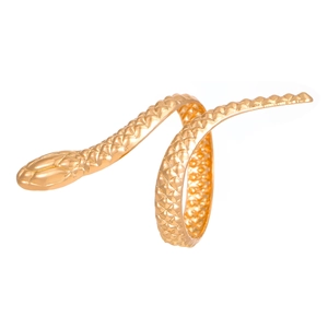 Detailed view of golden snake ring showing intricate scale texture and curved design