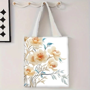 Détail du sac cabas en toile fleurie avec imprimé floral artistique et doubles anses