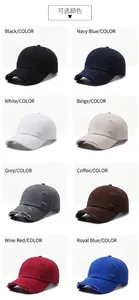 Selection of distressed baseball caps in multiple colors featuring torn edges and holes