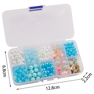 DIY bead jewelry kit in transparent 10-compartment storage box with green tone beads