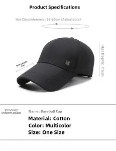 Guide des tailles détaillé pour casquette de baseball noire avec tour de tête réglable